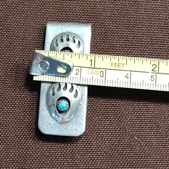 Sterling Silver And Turquoise Navajo Bear Paw Money Clip - Picture 5 of 5